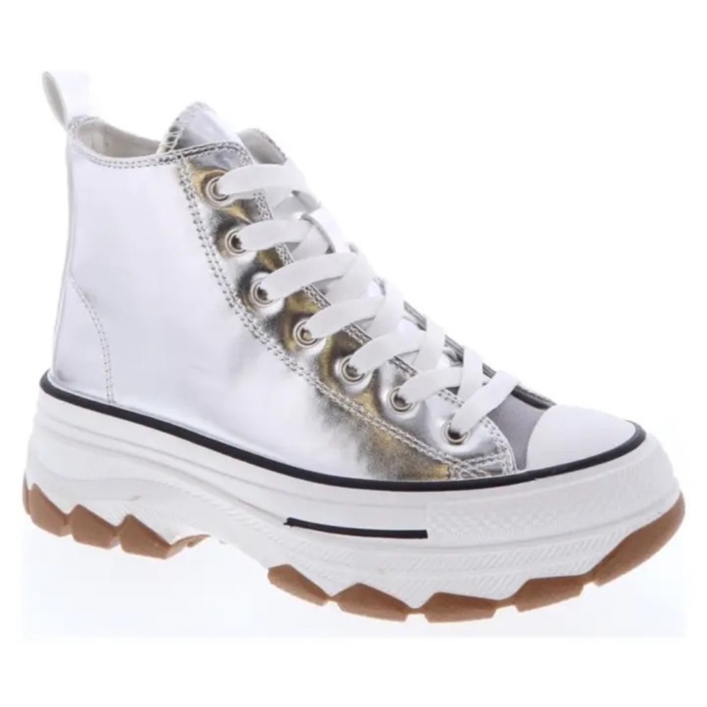 🔴🆕 Silver Metallic High-Top Women's Sneakers - Picture 4 of 6